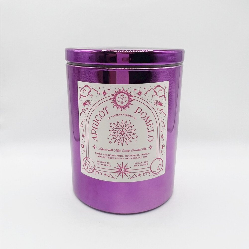 NEW Leoben Co Apricot & Pomelo Scented Candle With Lid - 9 oz, Metallic Pink